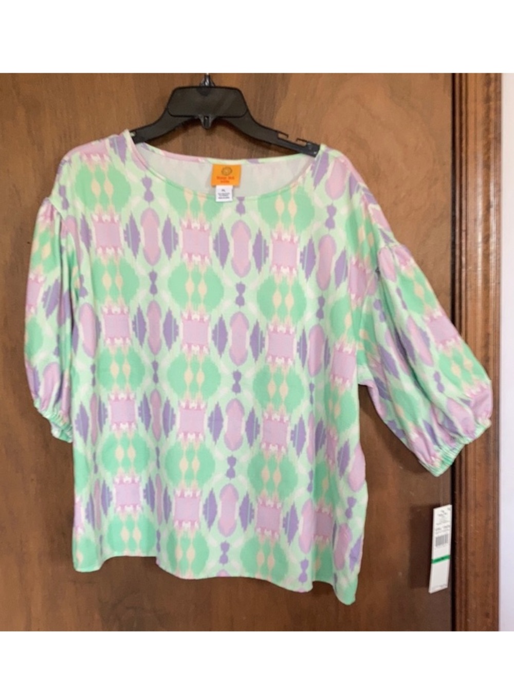 Ruby Rd top abstract print pastel southwestern boho vibe casual office PL